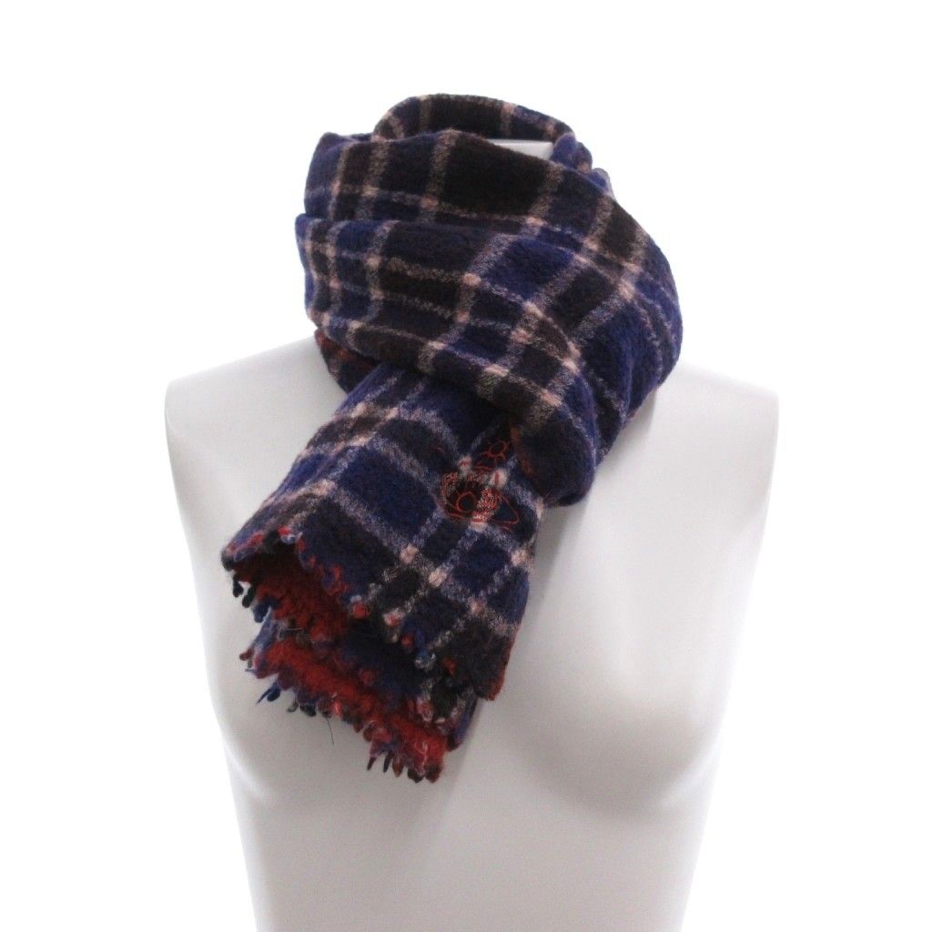 美品 ヴィヴィアンウエストウッド チェック ウール ストール マフラー ショール ヴィヴィアンウエストウッド Vivienne Westwood ストール マフラー