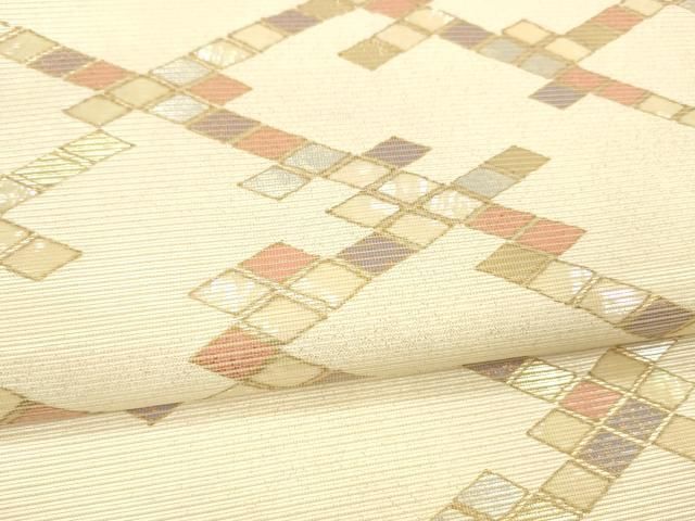 平和屋着物＊夏物 太鼓柄袋帯 螺鈿箔 抽象文様 金銀彩 正絹 逸品