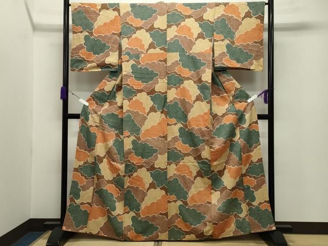 平和屋着物●名門 藤娘きぬたや 総絞り 小紋 雲重ね文 やまと誂製 正絹 ♥ gh