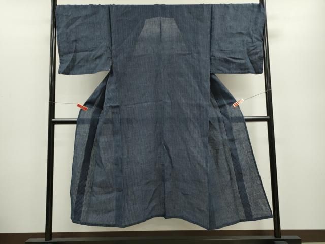 平和屋着物＊夏物 男性 中村勘三郎 小千谷ちぢみ 縞 麻 逸品 未使用