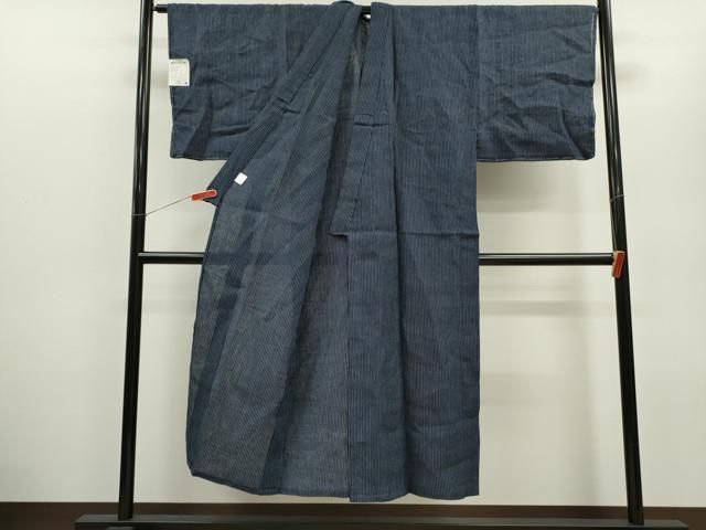 平和屋着物＊夏物 男性 中村勘三郎 小千谷ちぢみ 縞 麻 逸品 未使用