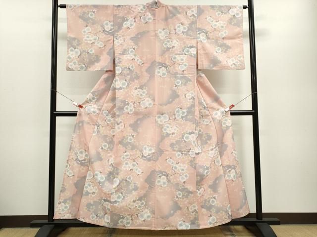 平和屋着物＊夏物 小紋 絽 雲取り枝桜文 洗える着物 ze