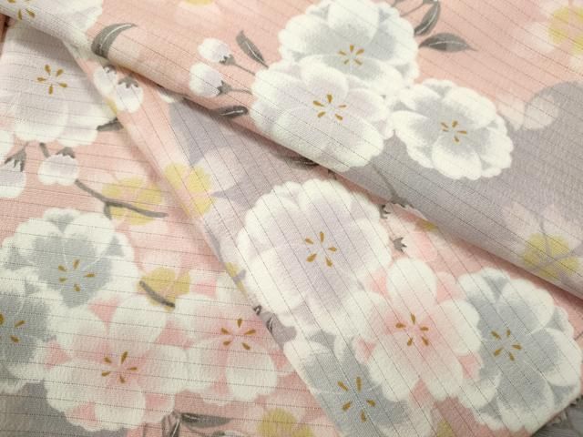 平和屋着物＊夏物 小紋 絽 雲取り枝桜文 洗える着物 ze