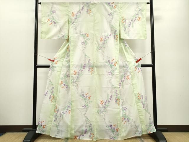 平和屋着物＊夏物 小紋 絽 草花文 暈し染め 洗える着物 ze