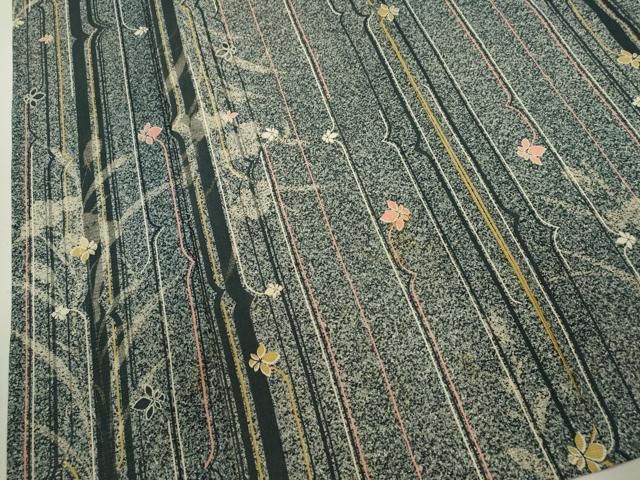  平和屋着物＊夏物 小紋 絽 変わり縞花文 たたき染め 正絹 ze 小紋 着物