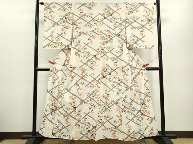 平和屋着物＊夏物 小紋 絽 網目萩文 銀彩 正絹 ♥ ze