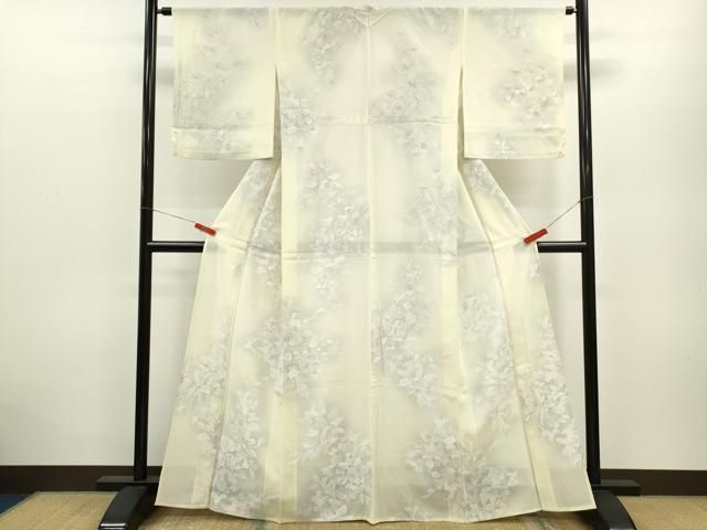 平和屋着物＊夏物 小紋 絽 枝花文 暈し染め 正絹 ze