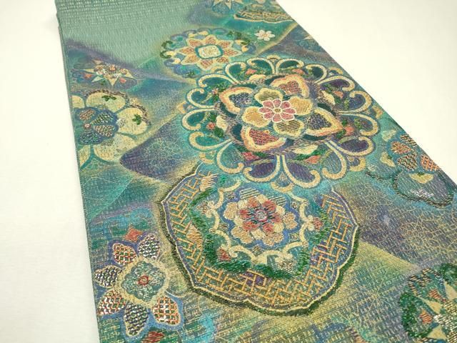 平和屋着物▽太鼓柄袋帯 スリーシーズン 春夏秋 竹屋町刺繍 正倉院花文