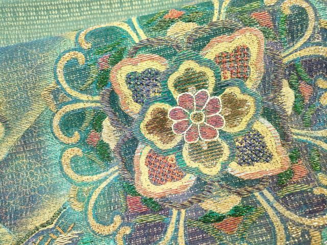 平和屋着物▽太鼓柄袋帯 スリーシーズン 春夏秋 竹屋町刺繍 正倉院花文