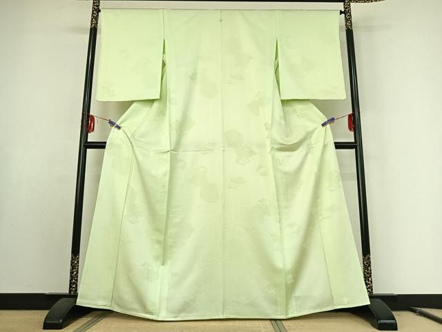 平和屋着物▽上質な色無地 単衣 花唐草地紋 夏虫色 正絹 jh