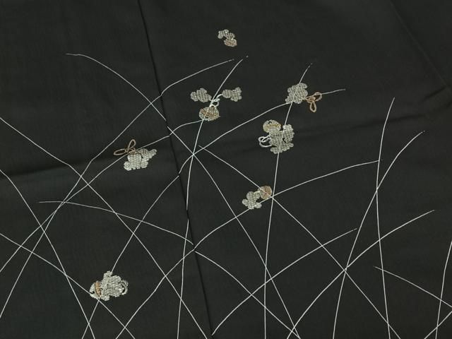 平和屋着物▽訪問着 単衣 柿渋紬 鈴 黒地 金銀彩 銀糸 反端付き 正絹