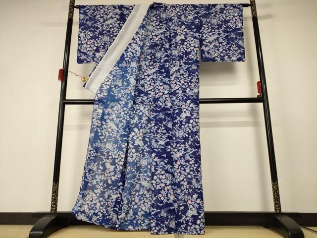  平和屋着物＊夏物 小紋 絽 風景草花文 洗える着物 jd 小紋 着物