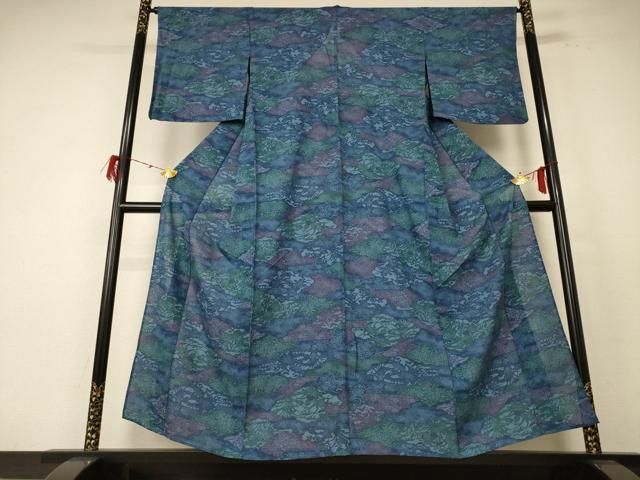 平和屋着物＊夏物 小紋 絽 型染め 吉祥草花文 正絹 jd