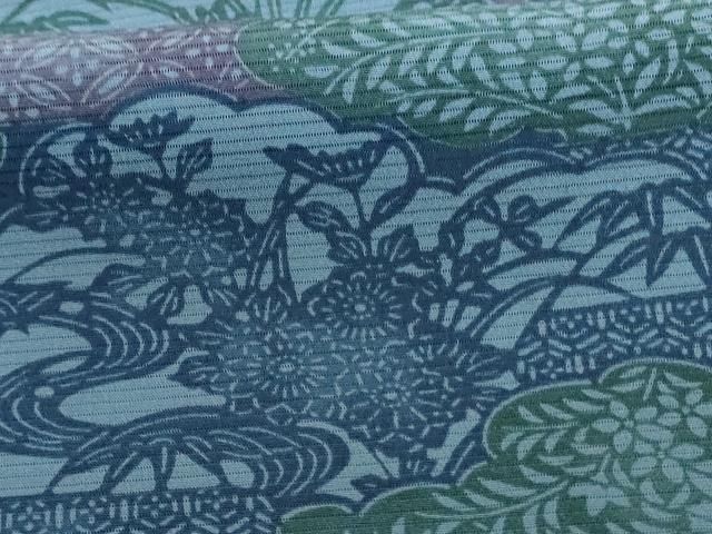  平和屋着物＊夏物 小紋 絽 型染め 吉祥草花文 正絹 jd 小紋 着物