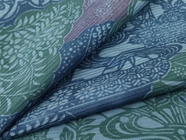 平和屋着物＊夏物 小紋 絽 型染め 吉祥草花文 正絹 jd