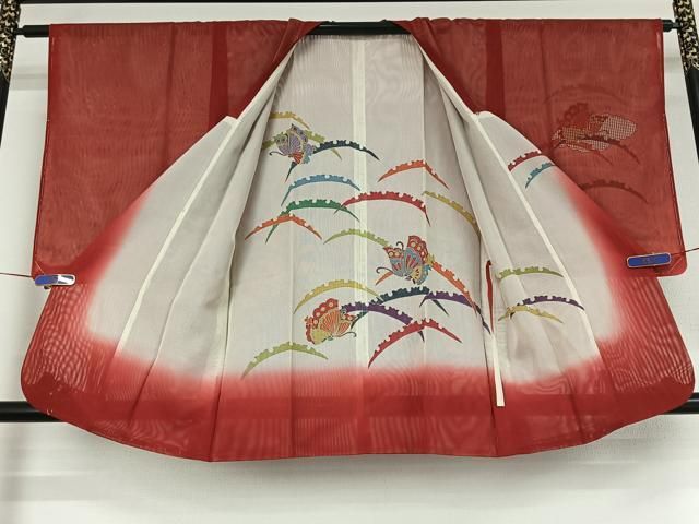 平和屋着物▽道行コート スリーシーズン 春夏秋 塵除け 雪芝舞蝶文 金彩 正絹 jh