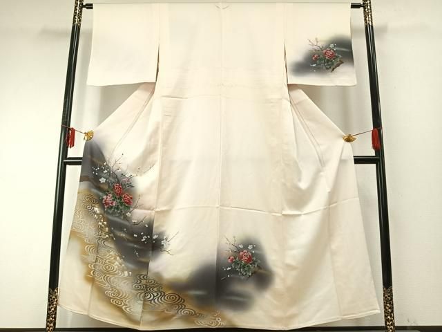 平和屋着物▽訪問着 単衣 枝花文 暈し染め 金銀彩 正絹 fy