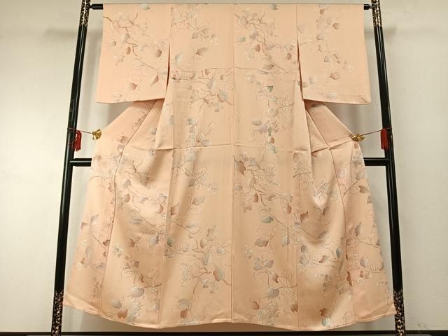 平和屋着物▽上質な小紋 単衣 手描き 枝葉文 正絹 fy