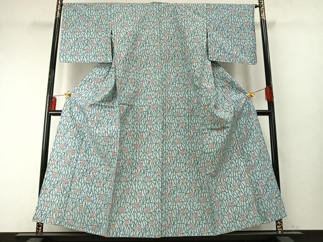 平和屋着物▽上質な紬 単衣 幾何学文様 正絹 逸品 未使用 AABE5697fy