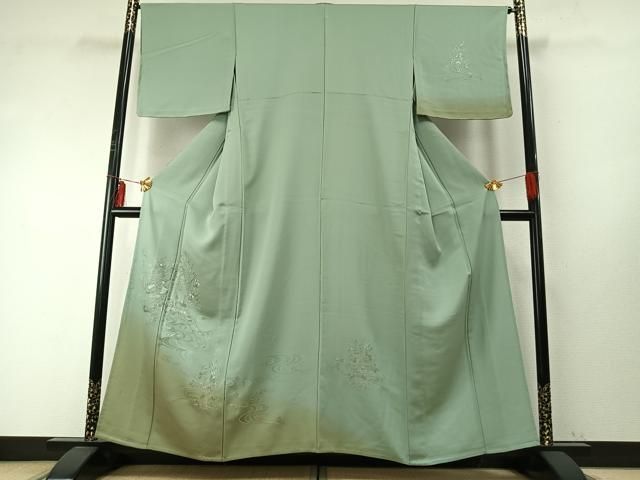 平和屋着物▽訪問着 単衣 中国三大刺繍 汕頭刺繍 スワトウ刺繍 総刺繍 御所車花文 暈し染め 正絹 ♥ fy