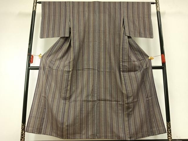 平和屋着物▽上質な紬 単衣 縞 正絹 fy