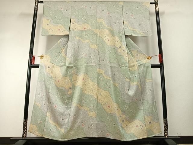 平和屋着物▽上質な小紋 単衣 道長花文 金彩 正絹 fy