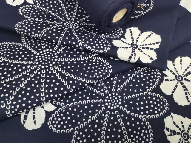 平和屋着物＊夏物 浴衣 反物 着尺 花重ね 紺地 綿 ♥ zzz