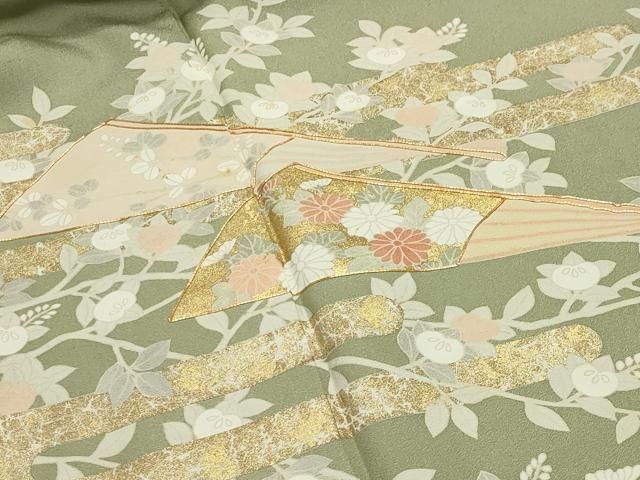平和屋着物●訪問着 駒刺繍 扇面花文 金彩 正絹 gh 訪問着 付け下げ 着物 着物 浴衣