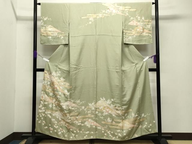 平和屋着物●訪問着 駒刺繍 扇面花文 金彩 正絹 gh