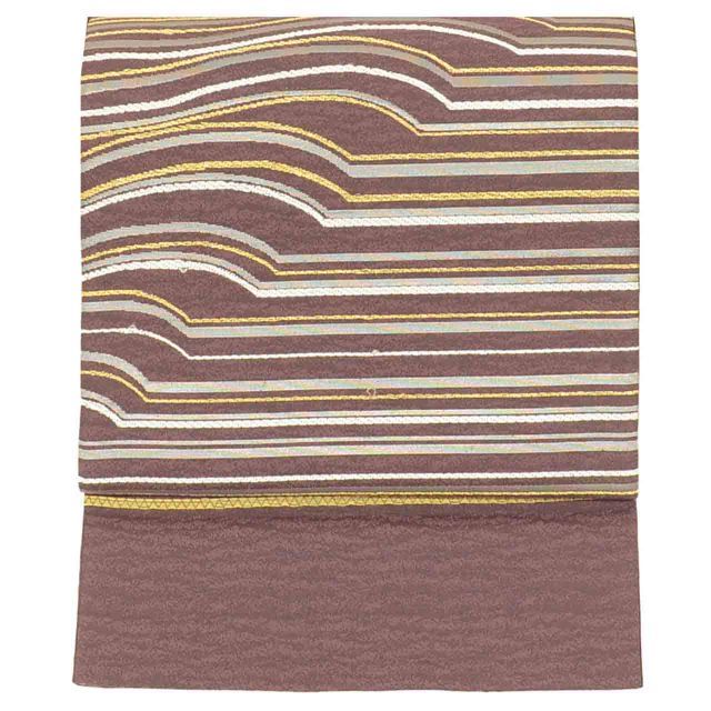 リサイクル袋帯 帯 正絹 絹 金糸 特品 六通柄 縞 着物 セミフォーマル 付下げ 色無地 単衣の着物に合わせる 盛夏を除く SILK シルク kimono リユース uu 2373 b