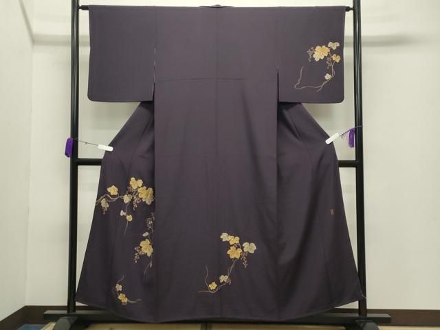 平和屋着物●訪問着 作家物 竹屋町刺繍 葡萄蔦の葉文 金彩 正絹 gh