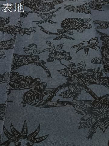 平和屋着物○上質な小紋 本藍 型絵染 流水花文 鬼しぼ縮緬 正絹 逸品