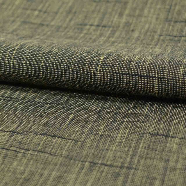 リサイクル着物 近江ちぢみ 男物 メンズ 麻 綿 コットン Lサイズ 仕立て上がり 単衣 縞 渋い緑 身丈147 cm 裄丈69 5 リユース uu 2371 b 薄手ニット 軽量素材