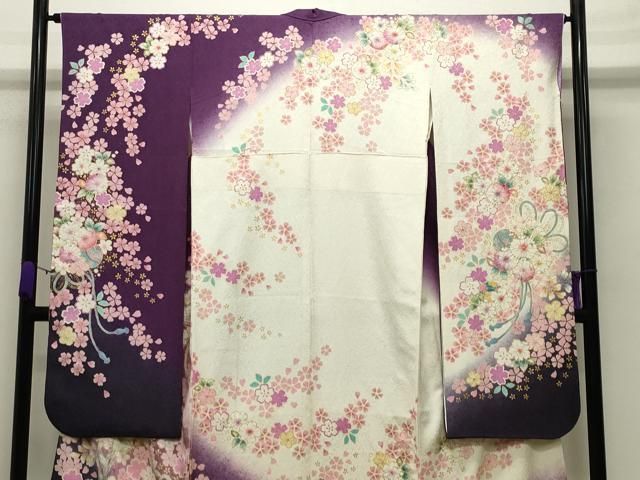 平和屋着物●越後十日町の一流染匠 桐屋 翠山工房 徳永憲峯 振袖 辻が花 絞り 暈し染め 金彩 銀通し地 正絹 gh