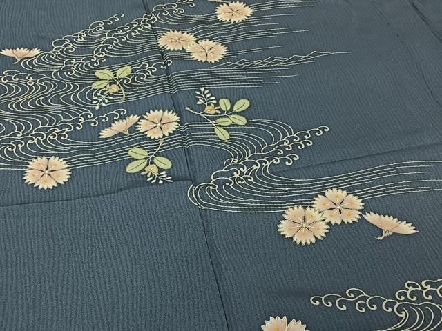  平和屋着物▽訪問着 単衣 駒刺繍 流水花文 金銀彩 正絹 jh 訪問着 付け下げ 着物