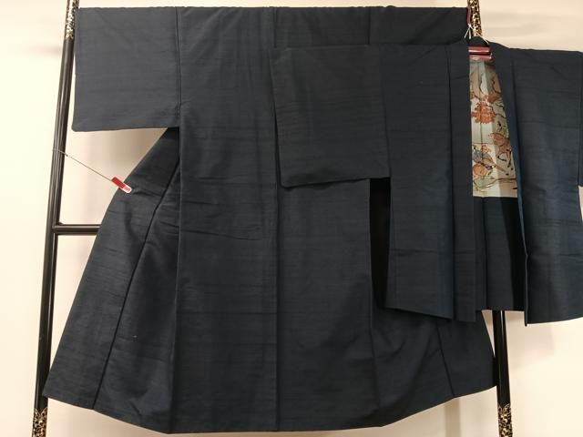 平和屋着物●男性 紬 アンサンブル 留紺色 正絹 vp