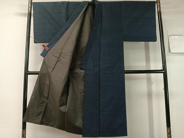 平和屋着物●男性 紬 アンサンブル 留紺色 正絹 vp