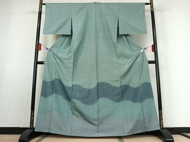 平和屋着物▽訪問着 単衣 紬地 刺繍 舞花文 金彩 金糸 正絹 jh