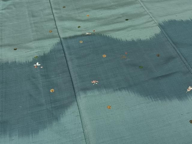  平和屋着物▽訪問着 単衣 紬地 刺繍 舞花文 金彩 金糸 正絹 jh 訪問着 付け下げ 着物