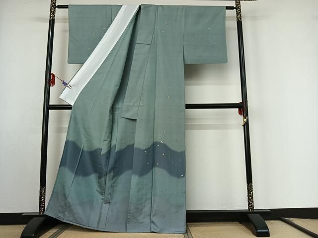 平和屋着物▽訪問着 単衣 紬地 刺繍 舞花文 金彩 金糸 正絹 jh