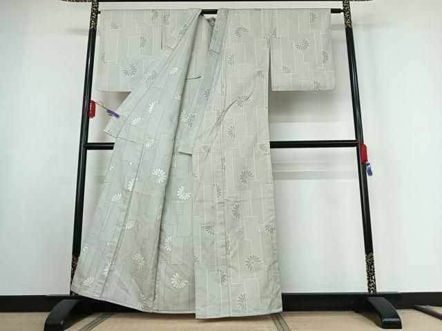  平和屋着物▽お召 単衣 短冊花文 正絹 jh 紬 着物