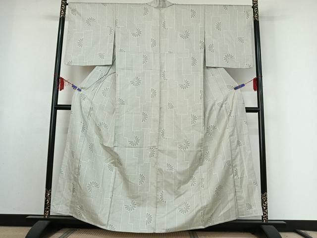 平和屋着物▽お召 単衣 短冊花文 正絹 jh