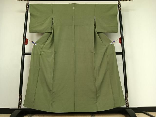 平和屋着物▽上質な紬 単衣 柳染色 正絹 jh