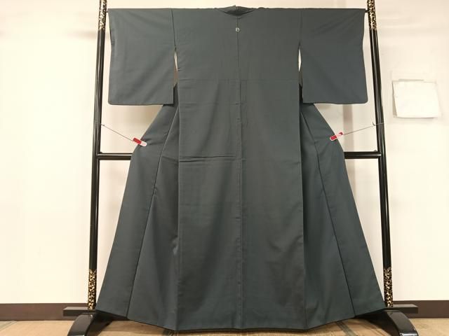 平和屋着物●上質な色無地 藍墨茶色 お召縮緬 正絹 vp