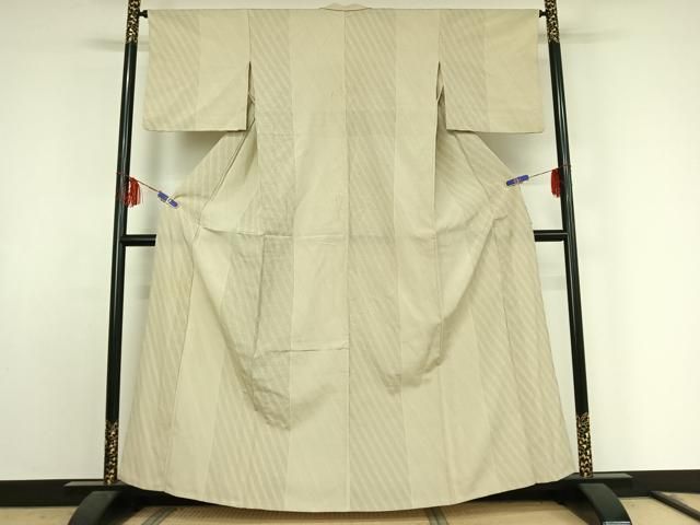 平和屋着物▽本塩沢 単衣 110亀甲 斜縞 正絹 jh