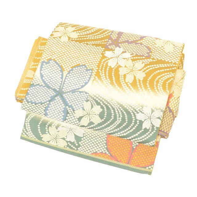 作り帯 簡単帯 つけ帯 ワンタッチ帯 袋帯 単衣 袷 正絹 六通柄 金糸 刺繍 特品 銀糸 桜 着物 SILK kimono リユース uu 2353 b