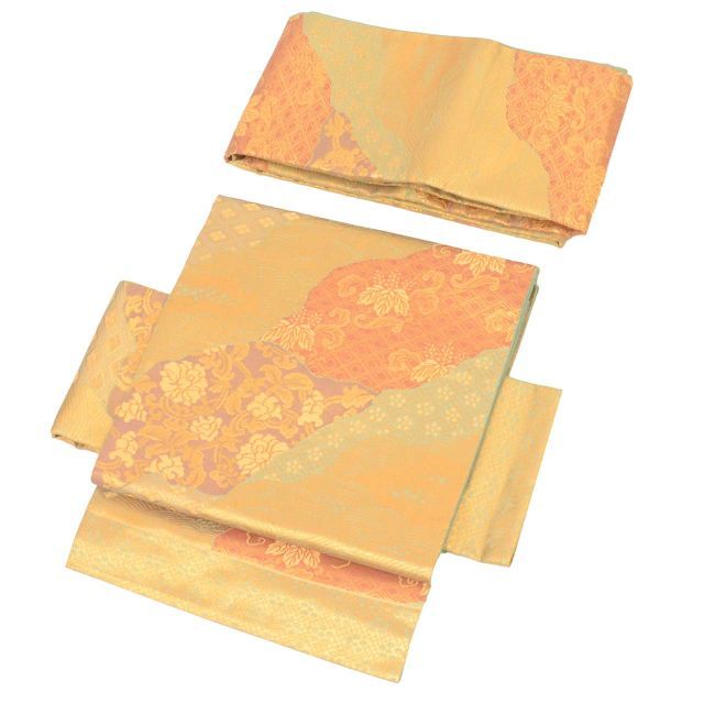 リサイクル 作り帯 簡単帯 つけ帯 ワンタッチ帯 袋帯 単衣 袷 正絹 六通柄 金糸 特品 波 桐 花唐草 フォーマル 黒留袖 色留袖 SILK kimono リユース uu 2350 b