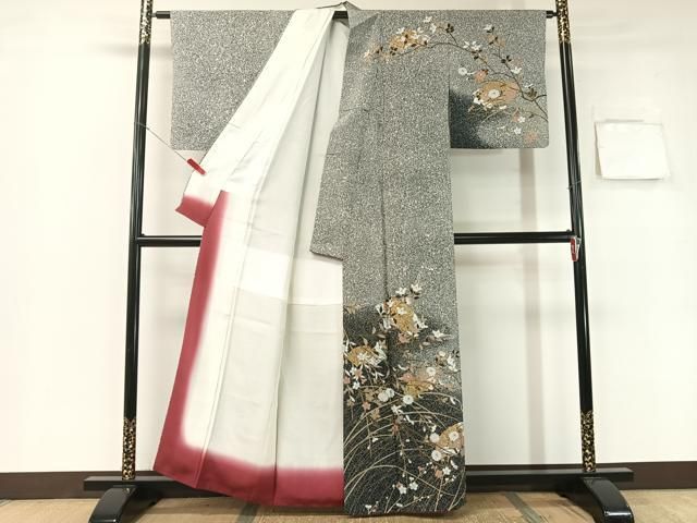 平和屋着物●訪問着 地紙枝花文 たたき染め 金彩 正絹 vp