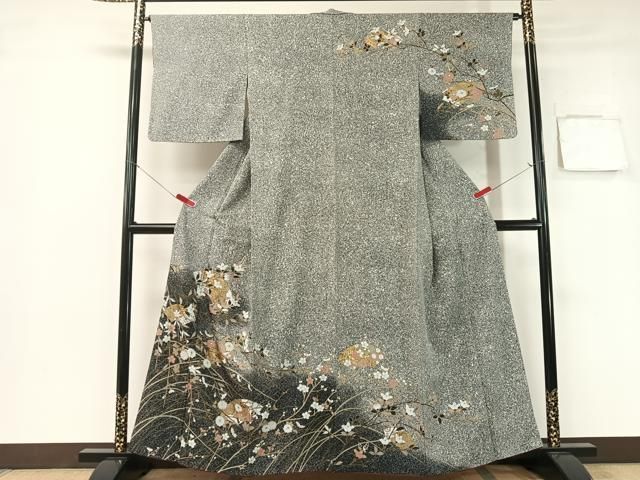 平和屋着物●訪問着 地紙枝花文 たたき染め 金彩 正絹 vp