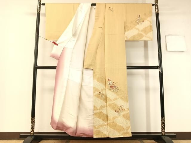 平和屋着物●訪問着 絞り 刺繍 草花文 金彩 正絹 vp